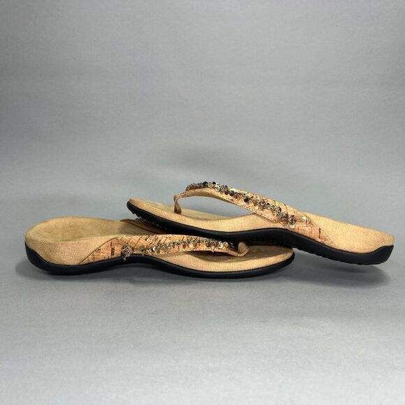 Vionic Belize‎ Sandals Women's Size 7 Cork Gold Chain Sequin Comfort Flip Flops - Picture 7 of 11